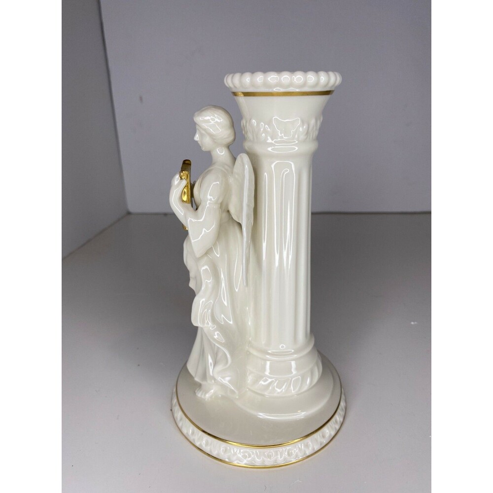 Lenox Porcelain White Angel With Harp Candle Stick Holder And Gold Accents 6.75 - Picture 3 of 7